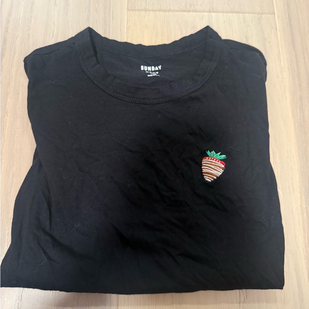 Sunday Black Tee with Strawberry Patch